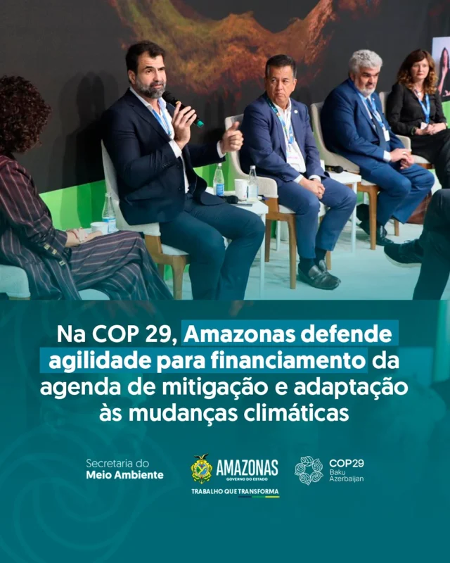 Presente na COP 29, que acontece na cidade de Baku, em Azerbaijão, a #SemaAmazonas liderou, nesta terça-feira (12/11), um painel sobre “Arquiteturas de Financiamento da Agenda do Clima a partir do Pagamento por Serviços Ambientais na Amazônia”.

Em sua fala, o secretário da Sema, Eduardo Taveira, destacou a importância de acelerar o financiamento de agendas de mitigação e adaptação às mudanças climáticas.
 
O painel foi dividido em duas mesas, reunindo secretários de meio ambiente Estados da Amazônia Legal, instituições financiadoras e órgãos de controle. 

Saiba como foi lendo a matéria completa no nosso site (lik na bio). 📱

#MeioAmbienteAM #GovAM #GovernoDoAmazonas #COP29